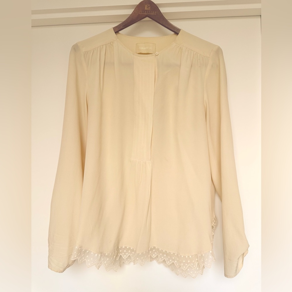 Voltaire and Zadig Cream Silk Blouse with Lace Trim